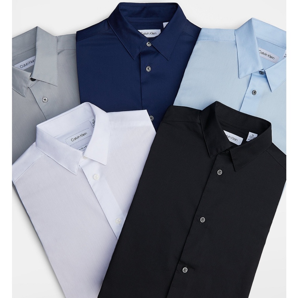NWT Calvin Klein Big Boys Slim Fit Solid Stretch Poplin Dress Shirt